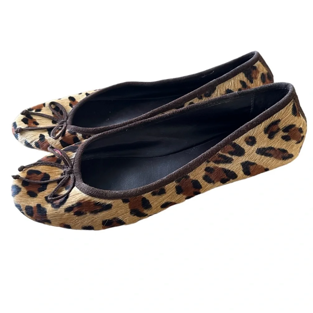 Lauren Ralph Lauren Abira Leopard Print Calf Hair Ballet Flats With Bow Size 7.5 - Picture 1 of 5